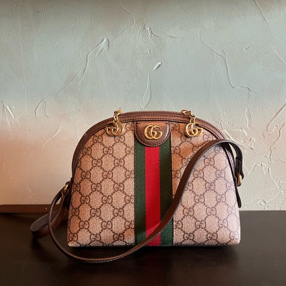 GUCCI Ophidia textured leather-trimmed printed coated-canvas shoulder bag - Picture 3 of 5